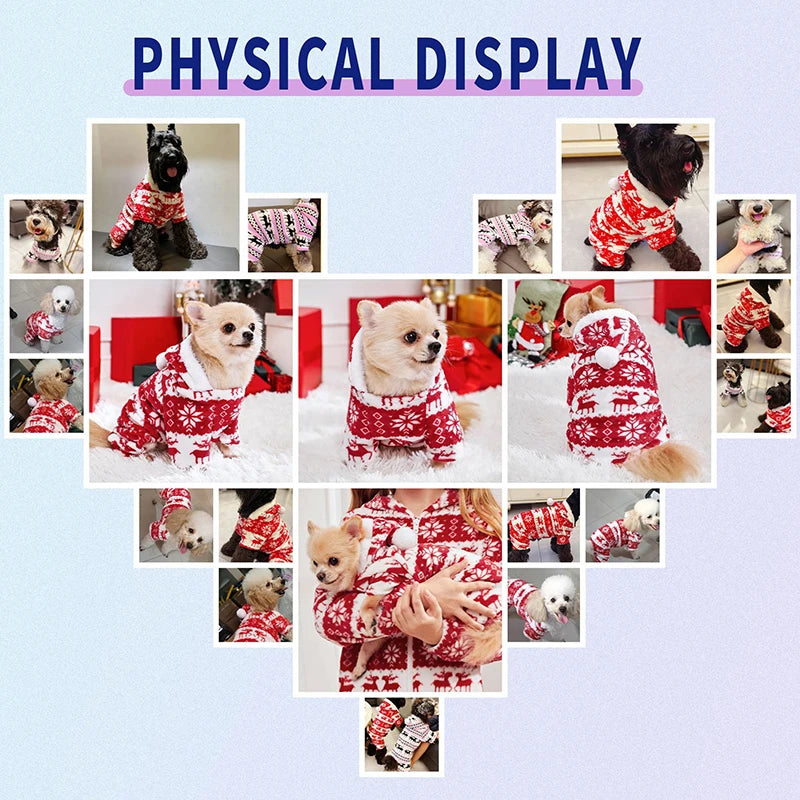 Winter Dog Christmas Jumpsuit Clothes Warm Plush Pet Pajamas for Small Medium Dogs Cats Overalls Puppy