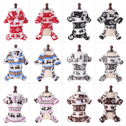 Winter Dog Christmas Jumpsuit Clothes Warm Plush Pet Pajamas for Small Medium Dogs Cats Overalls Puppy