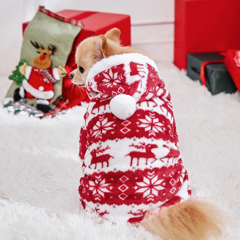 Winter Dog Christmas Jumpsuit Clothes Warm Plush Pet Pajamas for Small Medium Dogs Cats Overalls Puppy